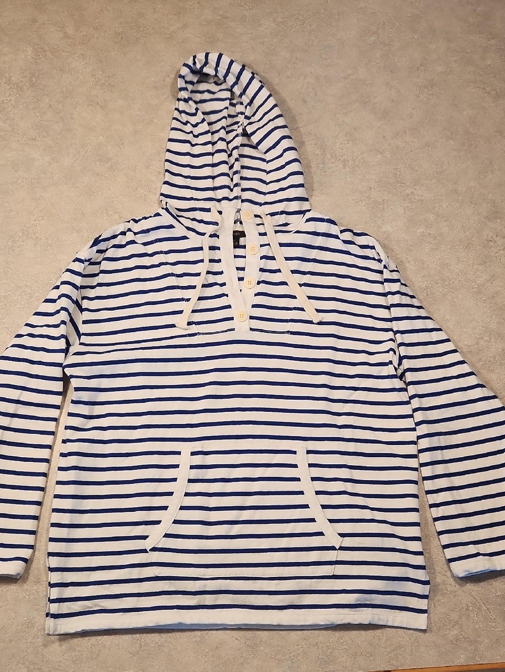 J. Crew White and Blue Striped Hooded Top